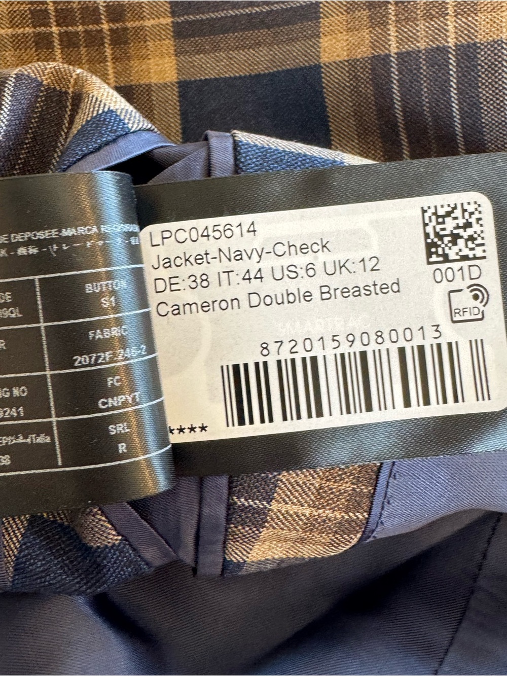 SUISTUDIO Italian Wool Plaid Double Breasted Blazer Cameron Navy Tan US 6 - Picture 8 of 12